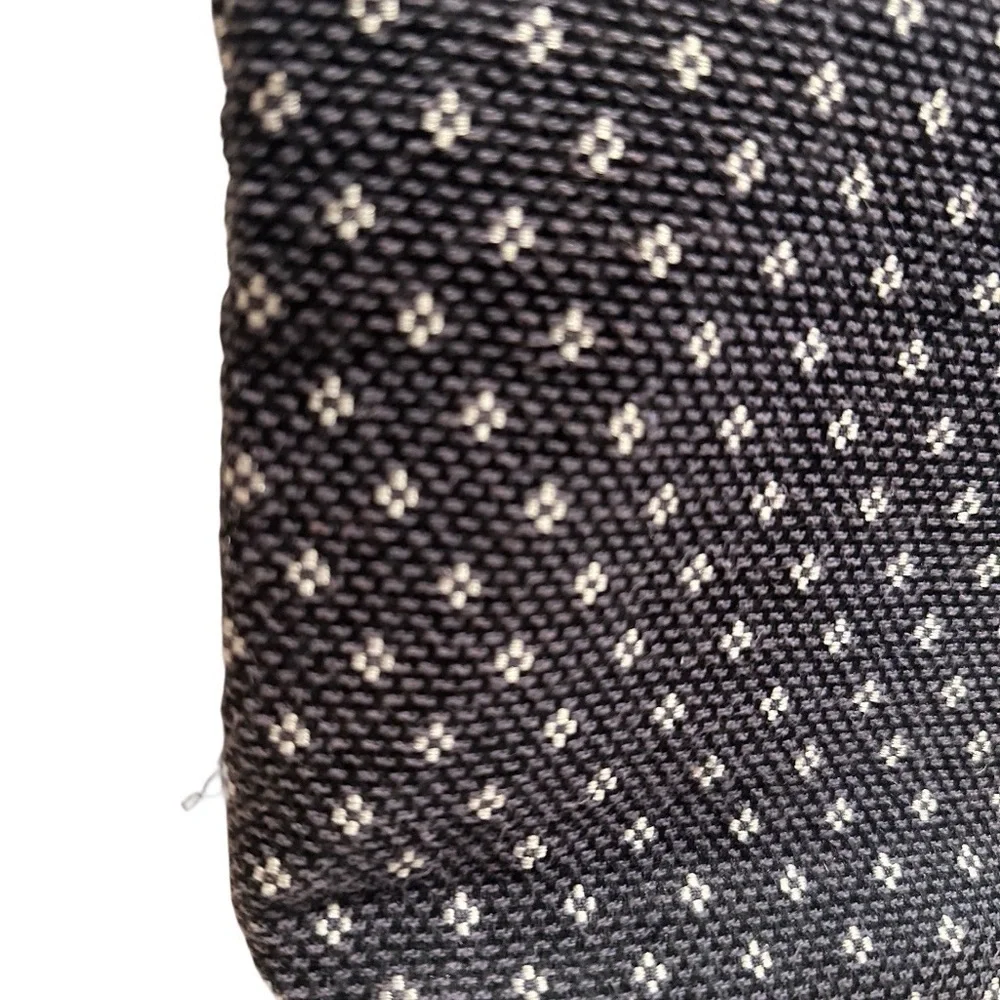 Talbots Woven Large Zip Tote Faux Leather Trimmed Nautical Blue White Dots EUC